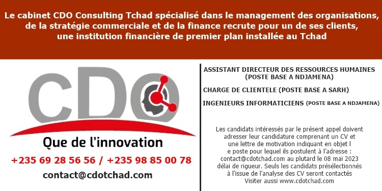 Recrutement : Le Cabinet CDO Consulting Tchad recrute pour un de ses clients.